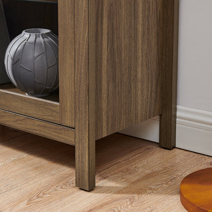67" Brown Wood Oval Accent Cabinet With Two Doors HomeRoots