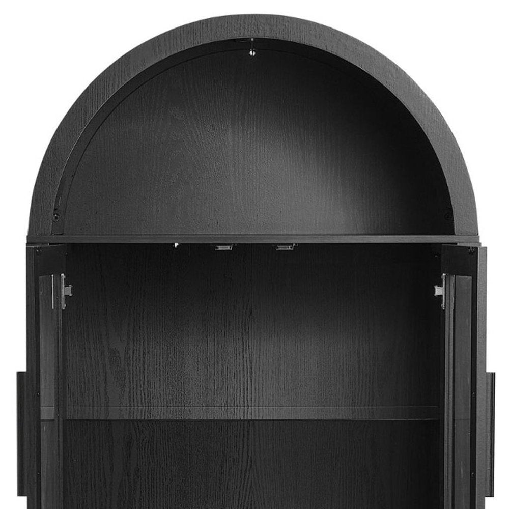 30" Black Wood Oval Accent Cabinet With Two Doors HomeRoots