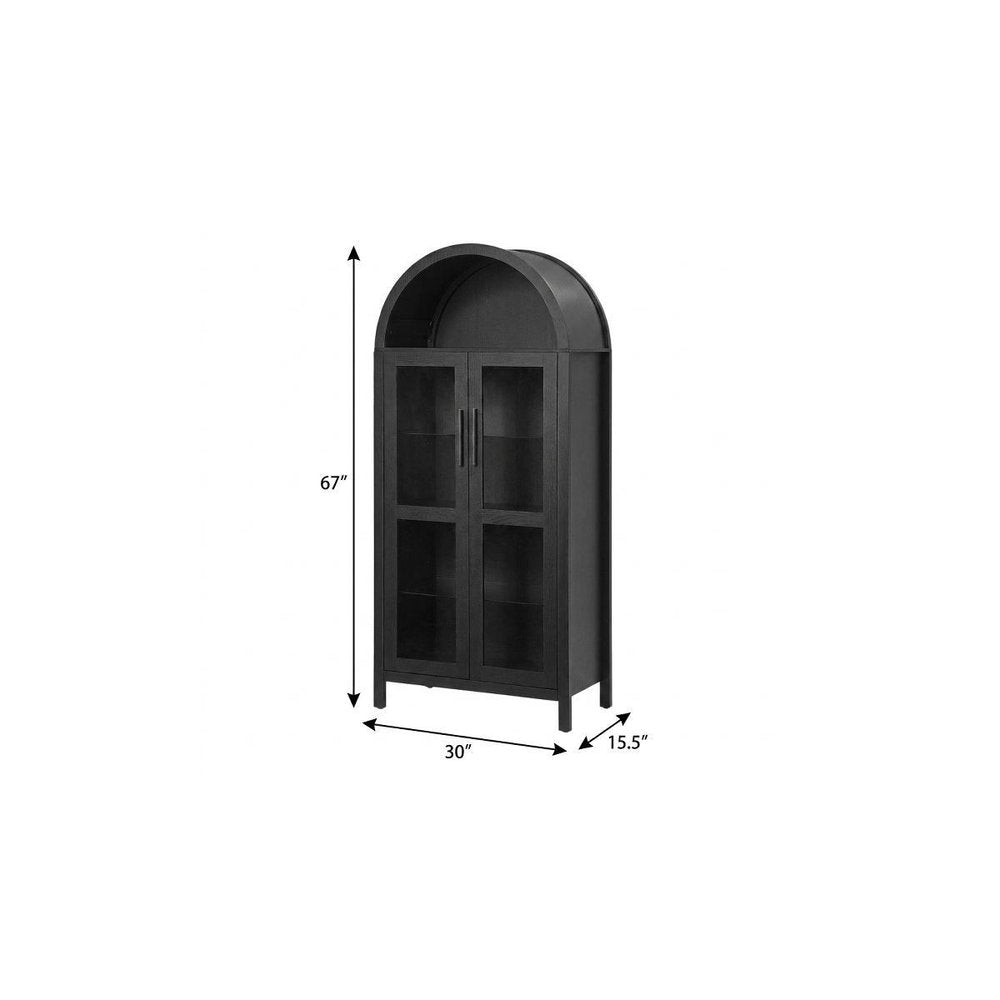 30" Black Wood Oval Accent Cabinet With Two Doors HomeRoots