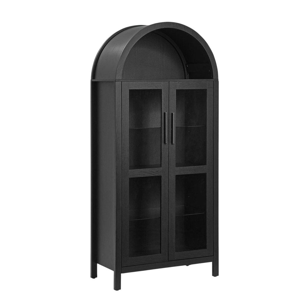 30" Black Wood Oval Accent Cabinet With Two Doors HomeRoots