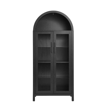 30" Black Wood Oval Accent Cabinet With Two Doors HomeRoots