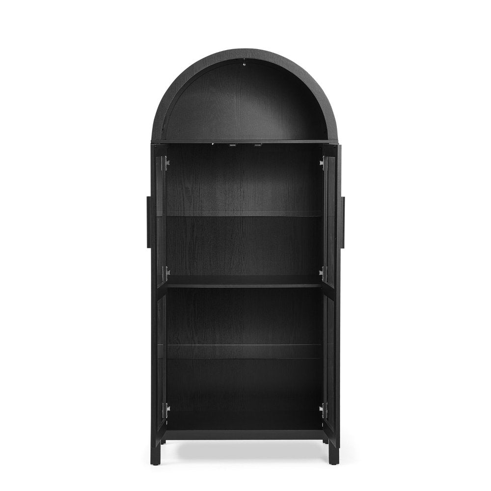 30" Black Wood Oval Accent Cabinet With Two Doors HomeRoots