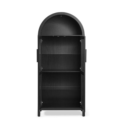 30" Black Wood Oval Accent Cabinet With Two Doors HomeRoots