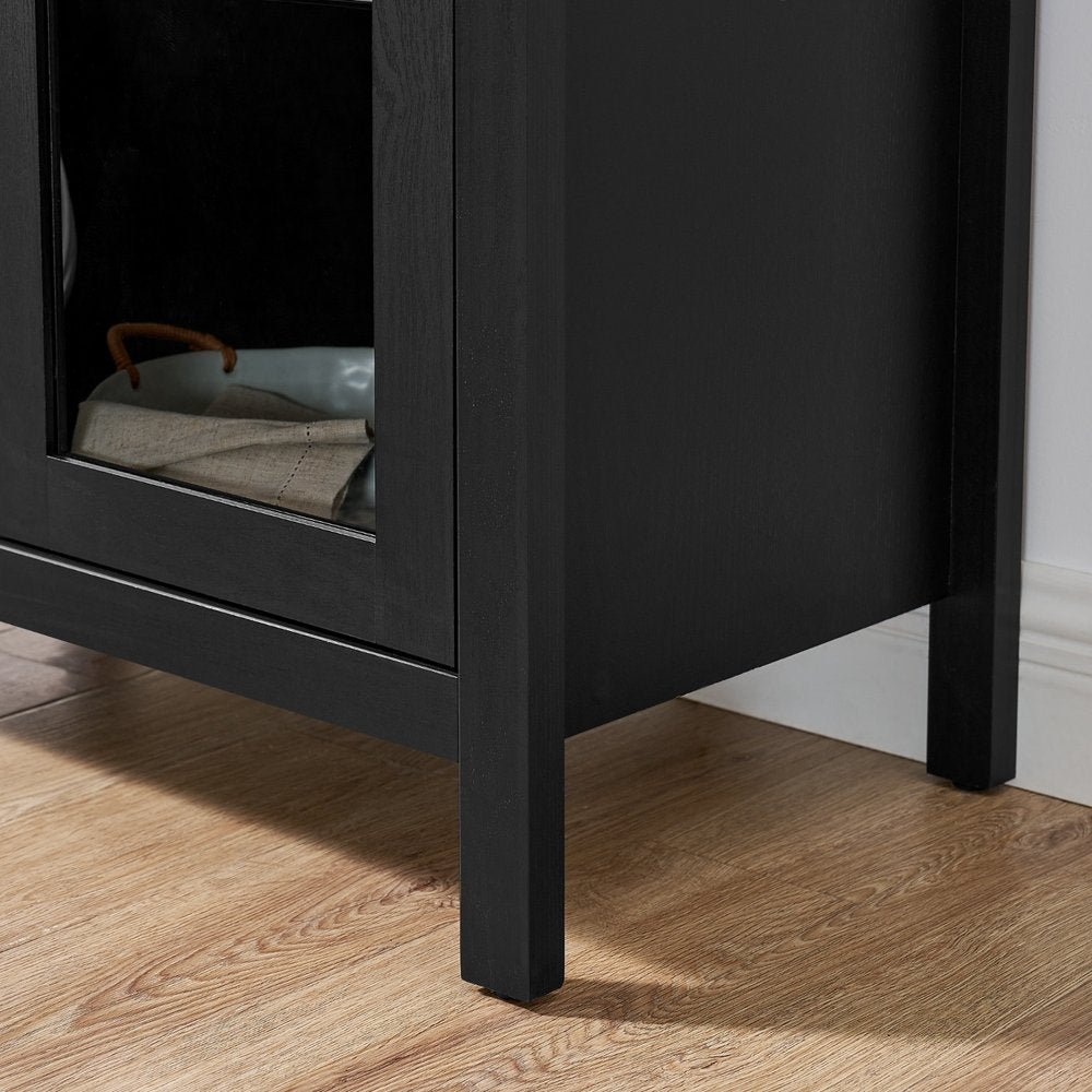30" Black Wood Oval Accent Cabinet With Two Doors HomeRoots