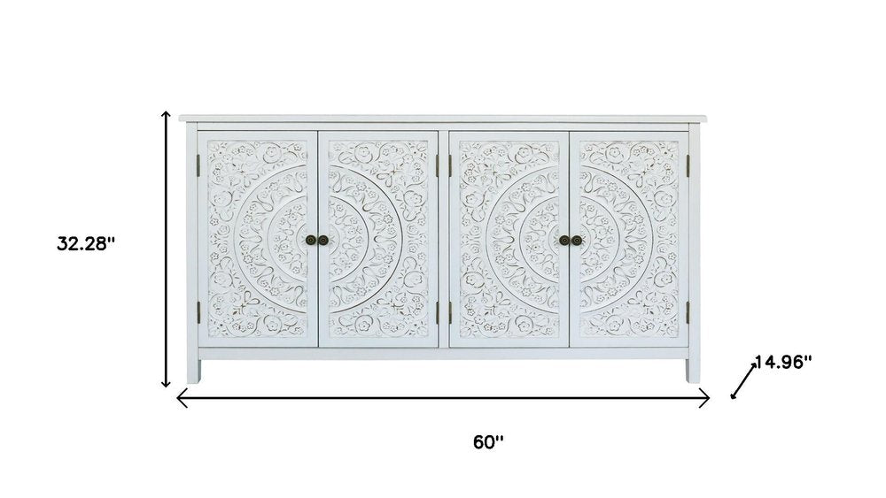 60" White Wood Sideboard With Four Doors HomeRoots