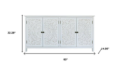 60" White Wood Sideboard With Four Doors HomeRoots