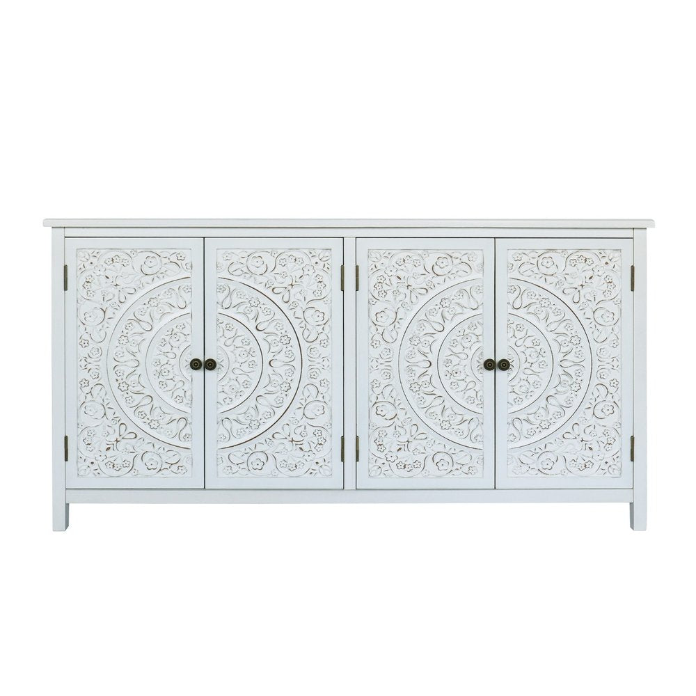 60" White Wood Sideboard With Four Doors HomeRoots