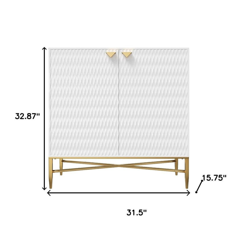 32" White and Gold Wood Accent Cabinet With Two Doors — view 7