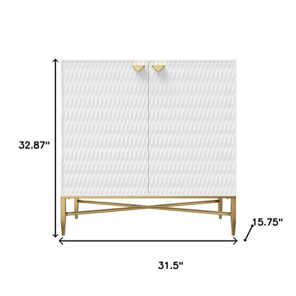 32" White and Gold Wood Accent Cabinet With Two Doors HomeRoots