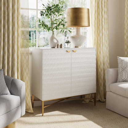 32" White and Gold Wood Accent Cabinet With Two Doors HomeRoots