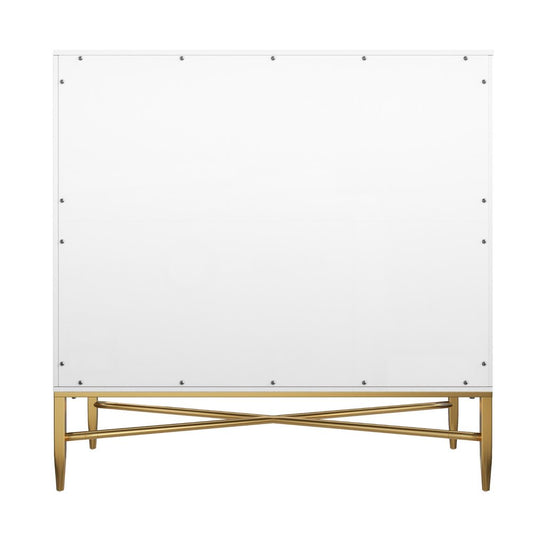 32" White and Gold Wood Accent Cabinet With Two Doors HomeRoots