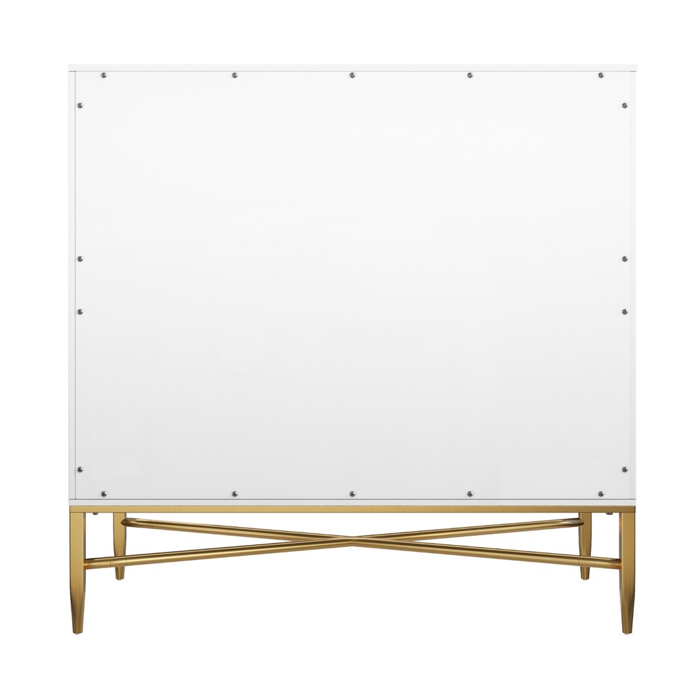 32" White and Gold Wood Accent Cabinet With Two Doors HomeRoots