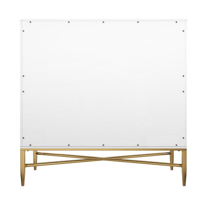 32" White and Gold Wood Accent Cabinet With Two Doors HomeRoots