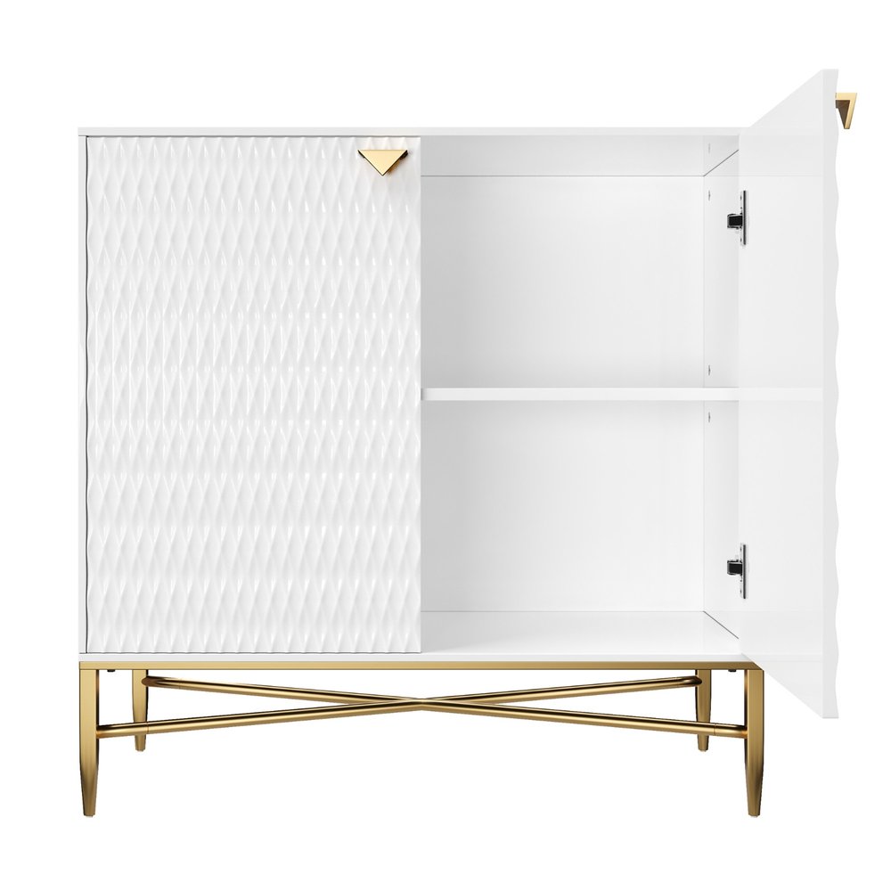 32" White and Gold Wood Accent Cabinet With Two Doors HomeRoots