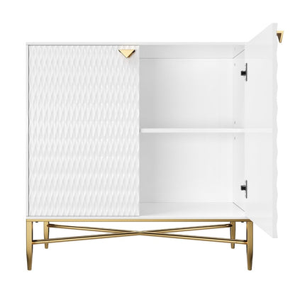 32" White and Gold Wood Accent Cabinet With Two Doors HomeRoots