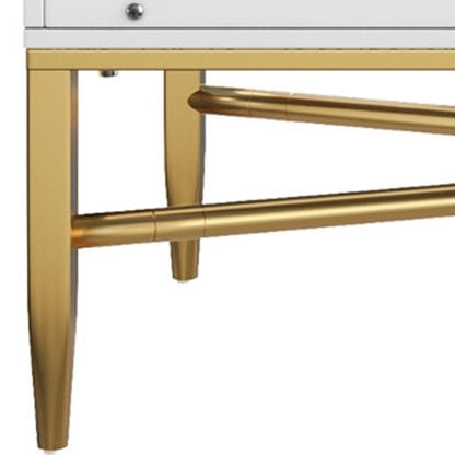 32" White and Gold Wood Accent Cabinet With Two Doors HomeRoots