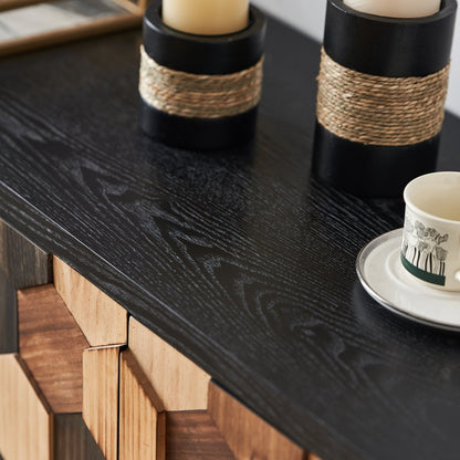 60" Brown and Black Wood Accent Cabinet With Four Doors HomeRoots