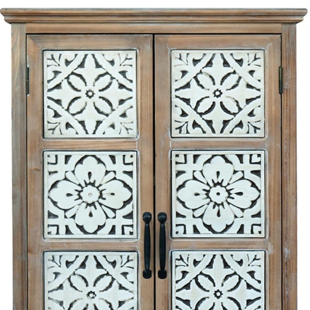 28" Brown Wood Accent Cabinet With Two Doors And One Drawer HomeRoots