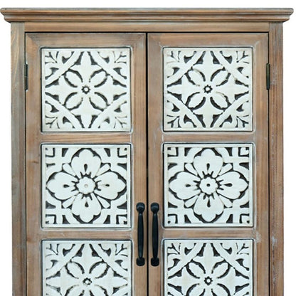28" Brown Wood Accent Cabinet With Two Doors And One Drawer HomeRoots