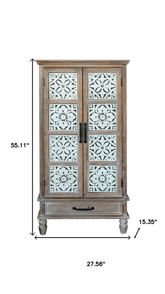 28" Brown Wood Accent Cabinet With Two Doors And One Drawer HomeRoots