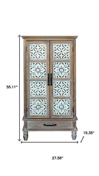 28" Brown Wood Accent Cabinet With Two Doors And One Drawer HomeRoots