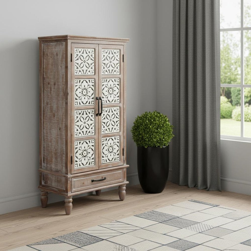 28" Brown Wood Accent Cabinet With Two Doors And One Drawer HomeRoots