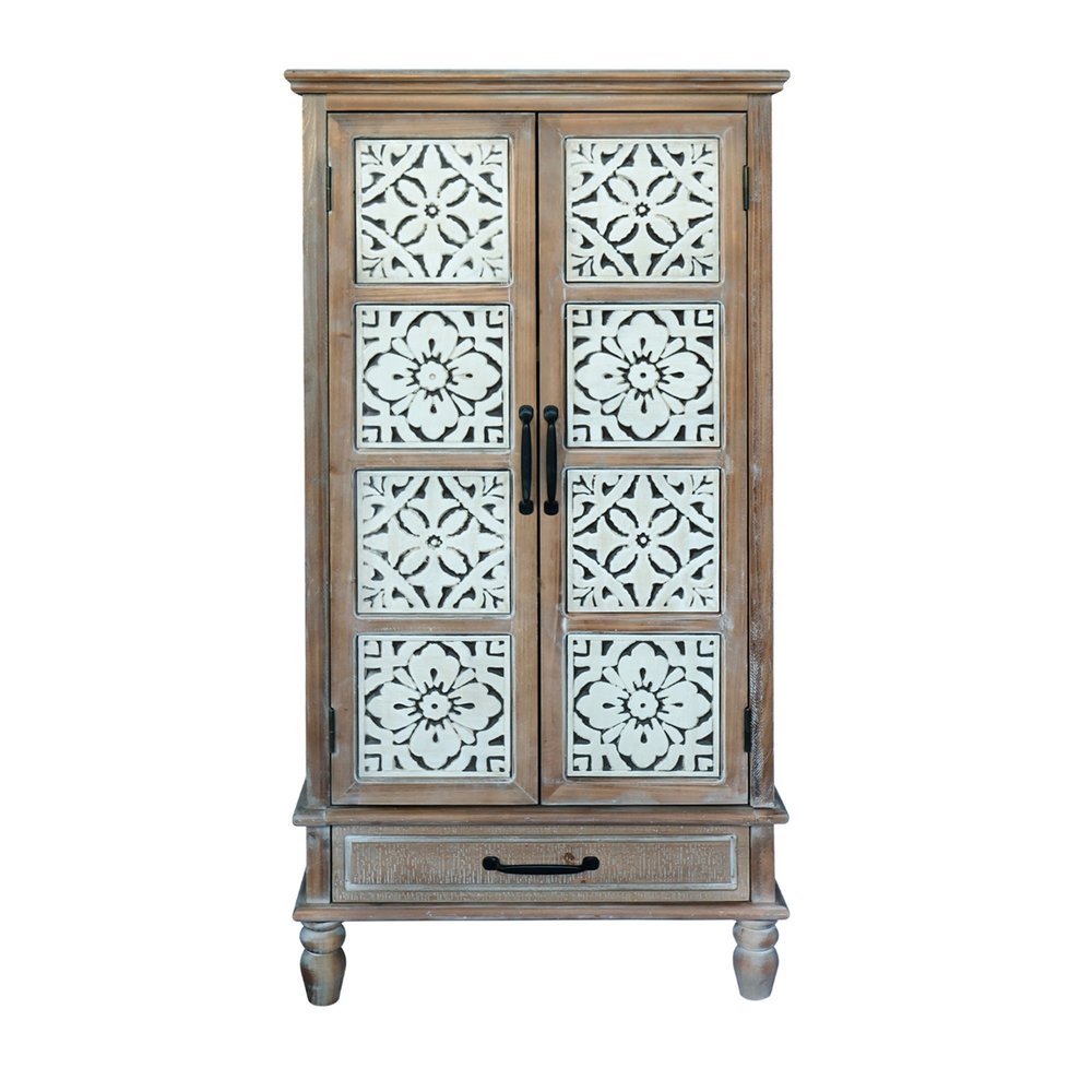 28" Brown Wood Accent Cabinet With Two Doors And One Drawer HomeRoots