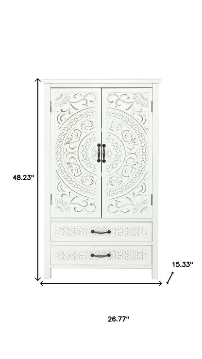 27" White Wood Accent Cabinet With Two Doors And Two Drawers