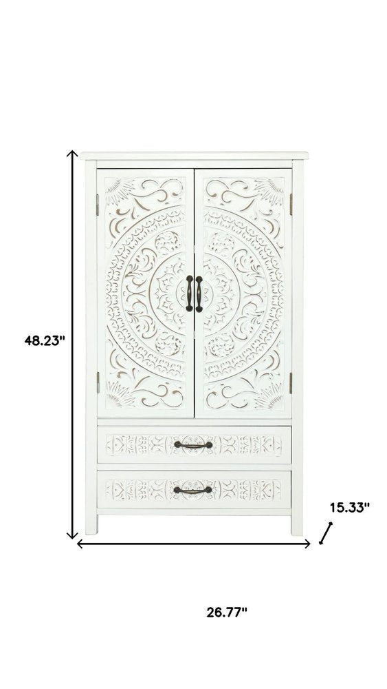 27" White Wood Accent Cabinet With Two Doors And Two Drawers HomeRoots