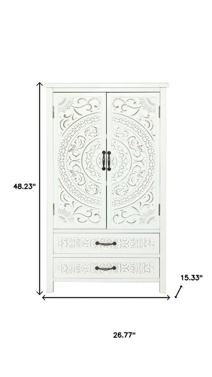 27" White Wood Accent Cabinet With Two Doors And Two Drawers HomeRoots