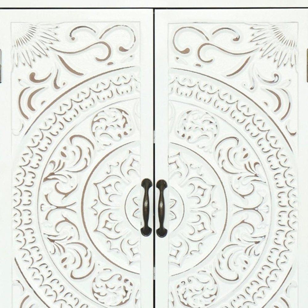 27" White Wood Accent Cabinet With Two Doors And Two Drawers HomeRoots