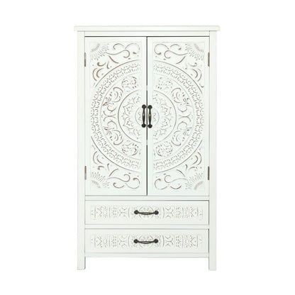 27" White Wood Accent Cabinet With Two Doors And Two Drawers