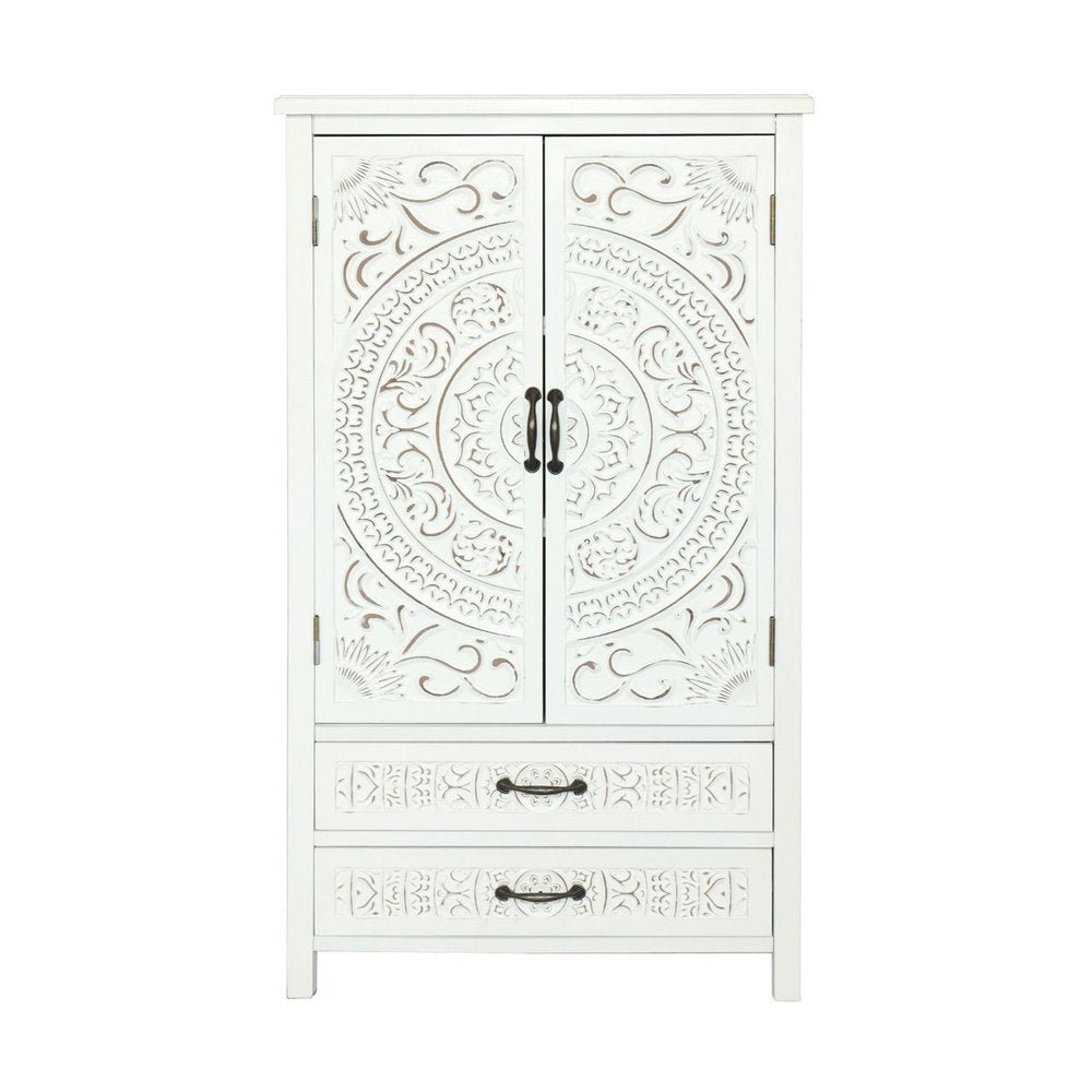 27" White Wood Accent Cabinet With Two Doors And Two Drawers HomeRoots
