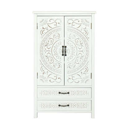 27" White Wood Accent Cabinet With Two Doors And Two Drawers HomeRoots