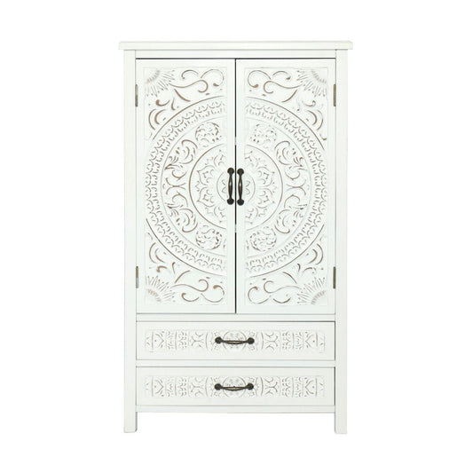 27" White Wood Accent Cabinet With Two Doors And Two Drawers HomeRoots