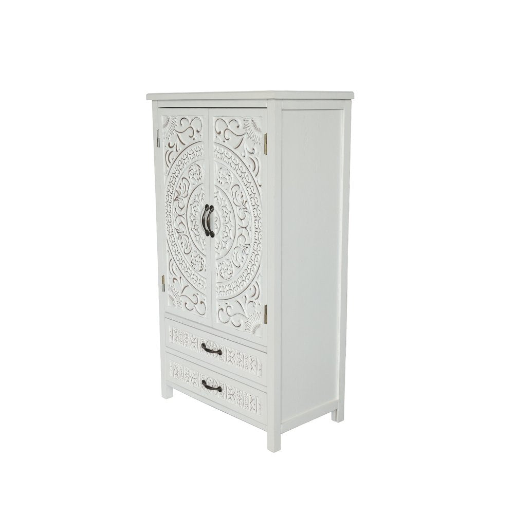 27" White Wood Accent Cabinet With Two Doors And Two Drawers HomeRoots