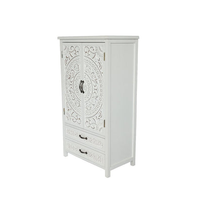 27" White Wood Accent Cabinet With Two Doors And Two Drawers HomeRoots