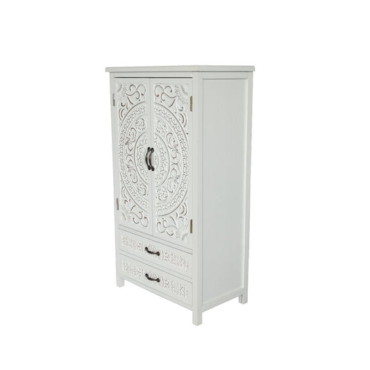 27" White Wood Accent Cabinet With Two Doors And Two Drawers HomeRoots