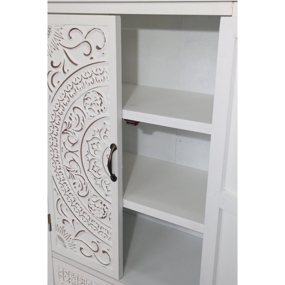 27" White Wood Accent Cabinet With Two Doors And Two Drawers HomeRoots