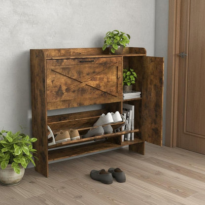 43" Brown Multi-Tier Wood Shoe Organizer HomeRoots