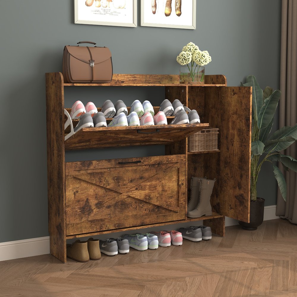 43" Brown Wood Shoe Organizer HomeRoots