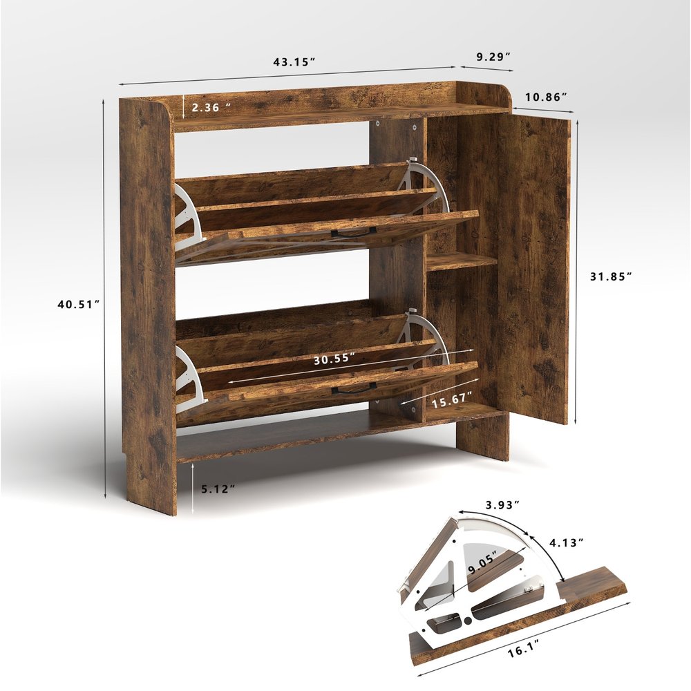 43" Brown Wood Shoe Organizer HomeRoots