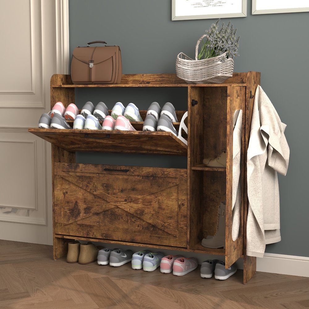 43" Brown Wood Shoe Organizer HomeRoots
