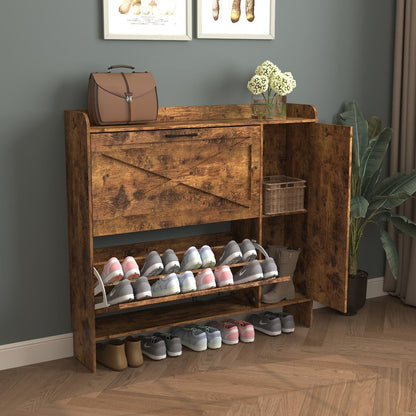 43" Brown Wood Shoe Organizer HomeRoots