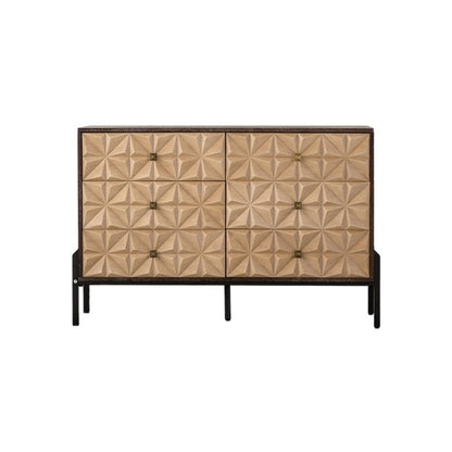 48" Gold and Black Wood Accent Cabinet With Six Drawers HomeRoots