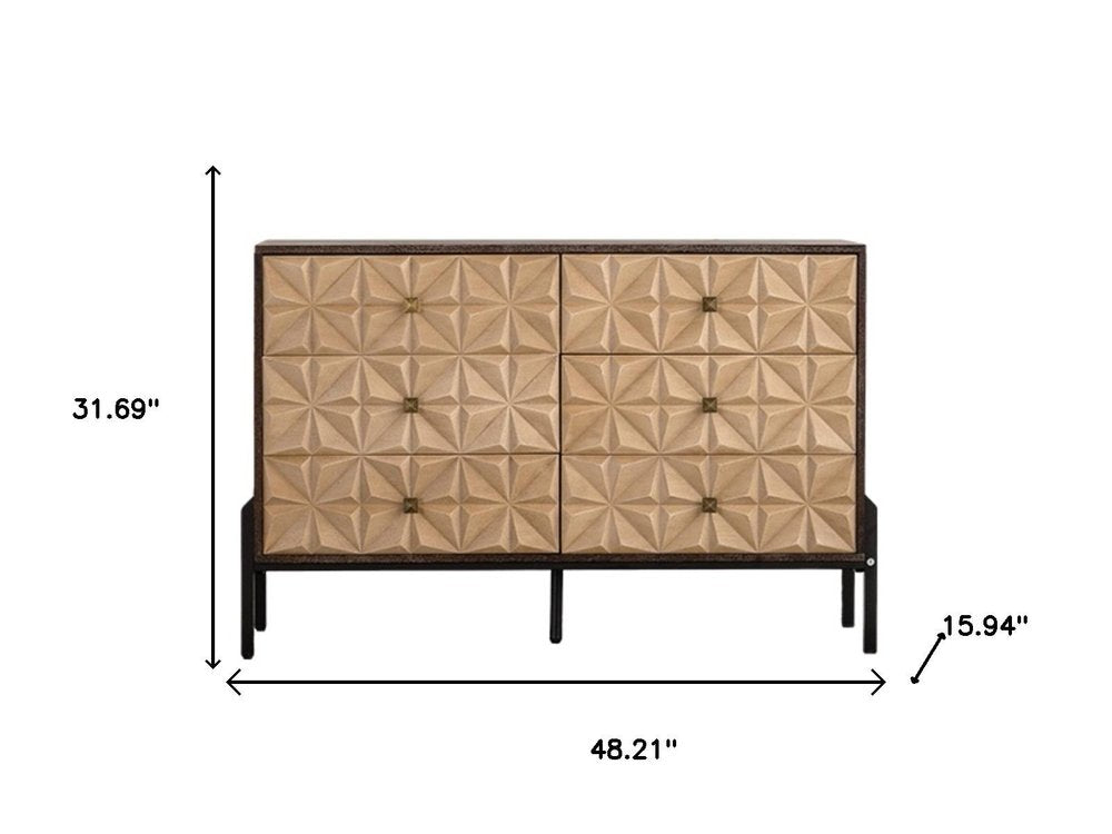 48" Gold and Black Wood Accent Cabinet With Six Drawers HomeRoots