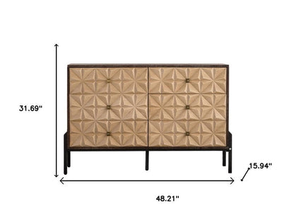 48" Gold and Black Wood Accent Cabinet With Six Drawers HomeRoots