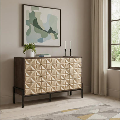 48" Gold and Black Wood Accent Cabinet With Six Drawers HomeRoots