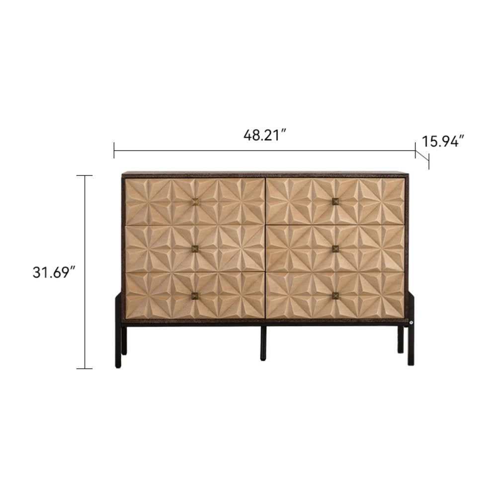 48" Gold and Black Wood Accent Cabinet With Six Drawers HomeRoots