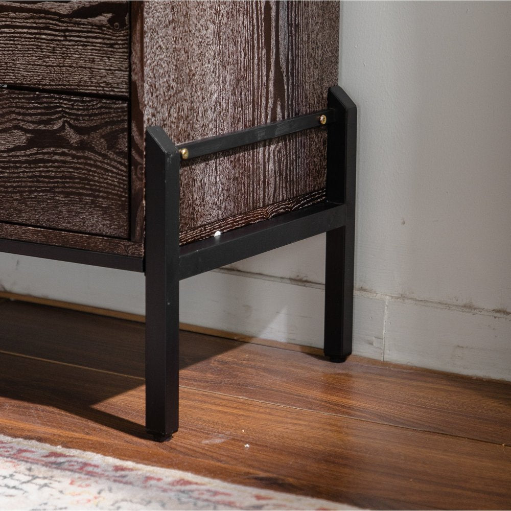 48" Gold and Black Wood Accent Cabinet With Six Drawers HomeRoots